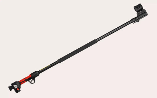 Side view of Mobishear 12V telescopic extension pole with battery inserted retracted.