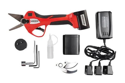 Mobishear 37mm hoof trimming kit with Australian made foot paring blades attached, curved pruning blades, 2 x batteries, battery charger, maintenance tools also featured.